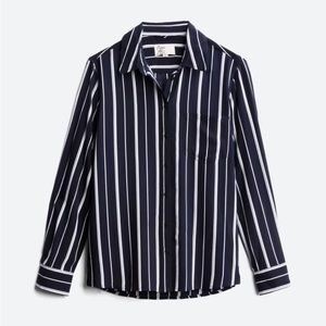 COSMIC BLUE LOVE Black w white stripe Button Down Top XXL